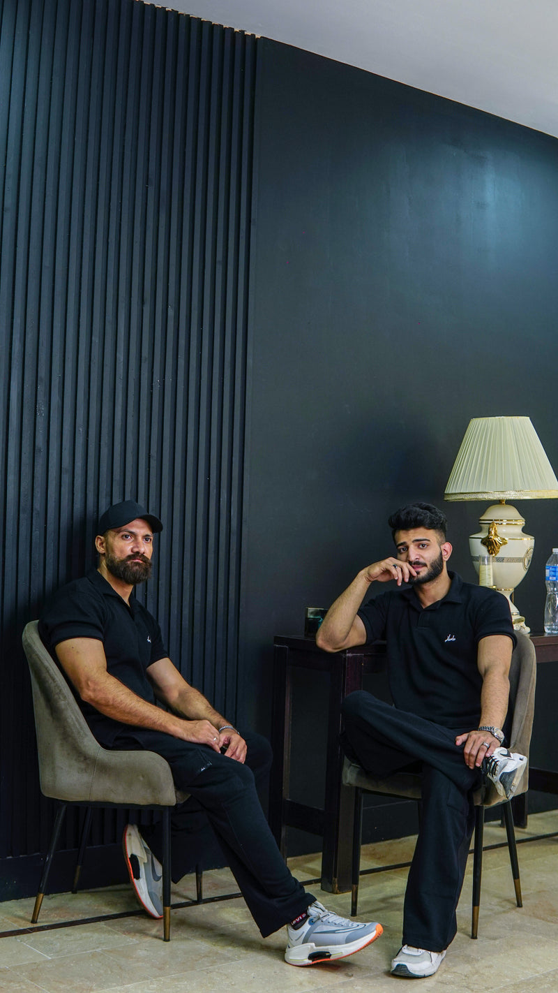 Black Waffle Knit Cuban Collar Polo
