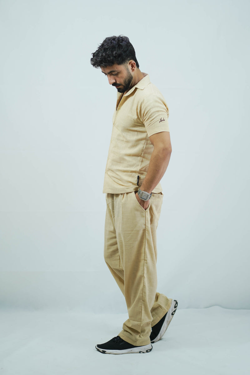 beige Irish Linen Baggy Trousers