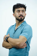 Navy Irish Linen Cuban Collar Shirt