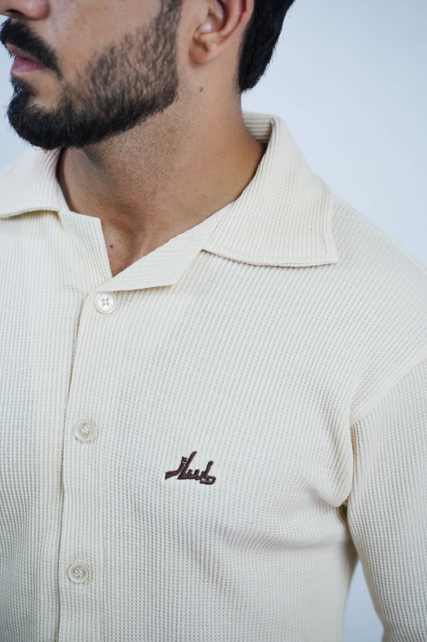 Cream cubam collar waffle knit
