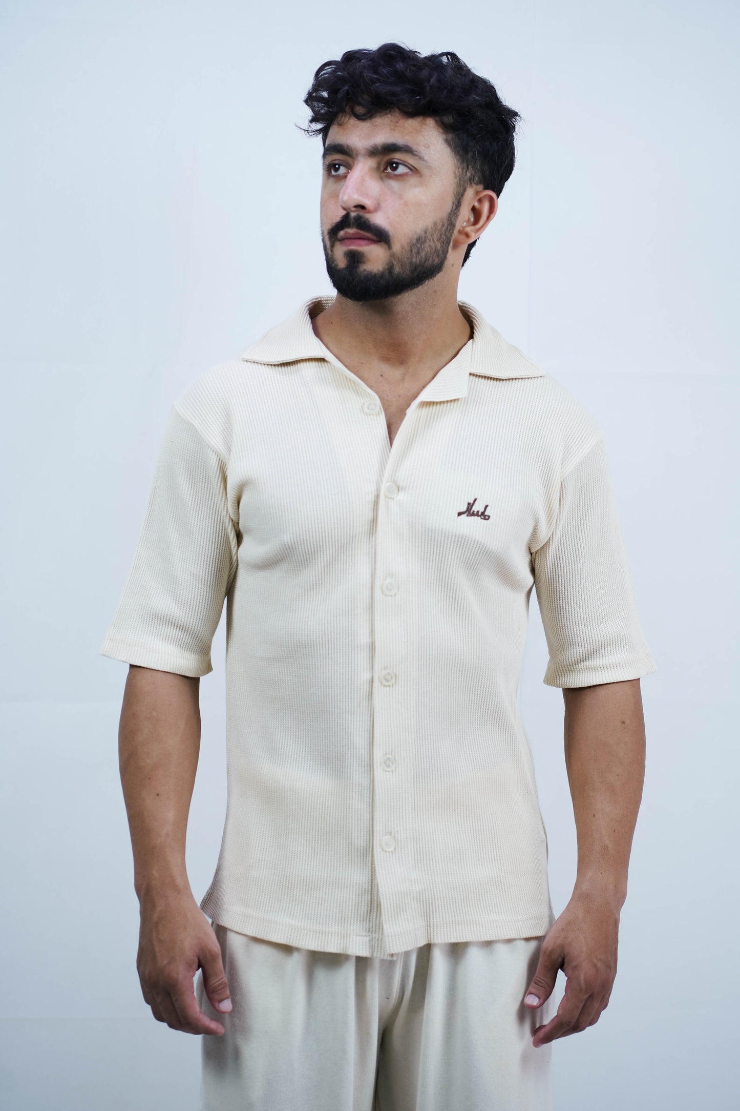 Cream cubam collar waffle knit