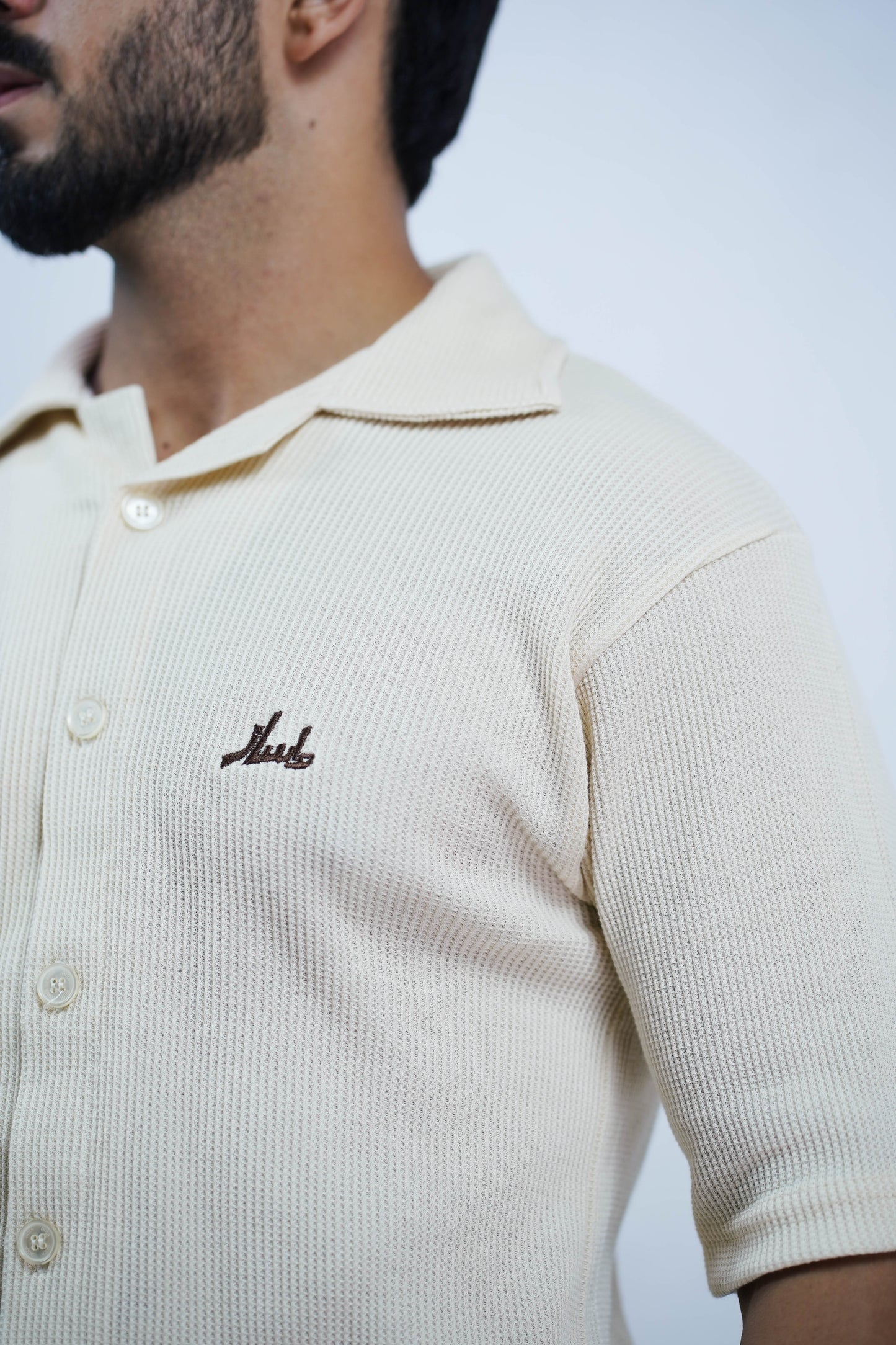 Cream cubam collar waffle knit