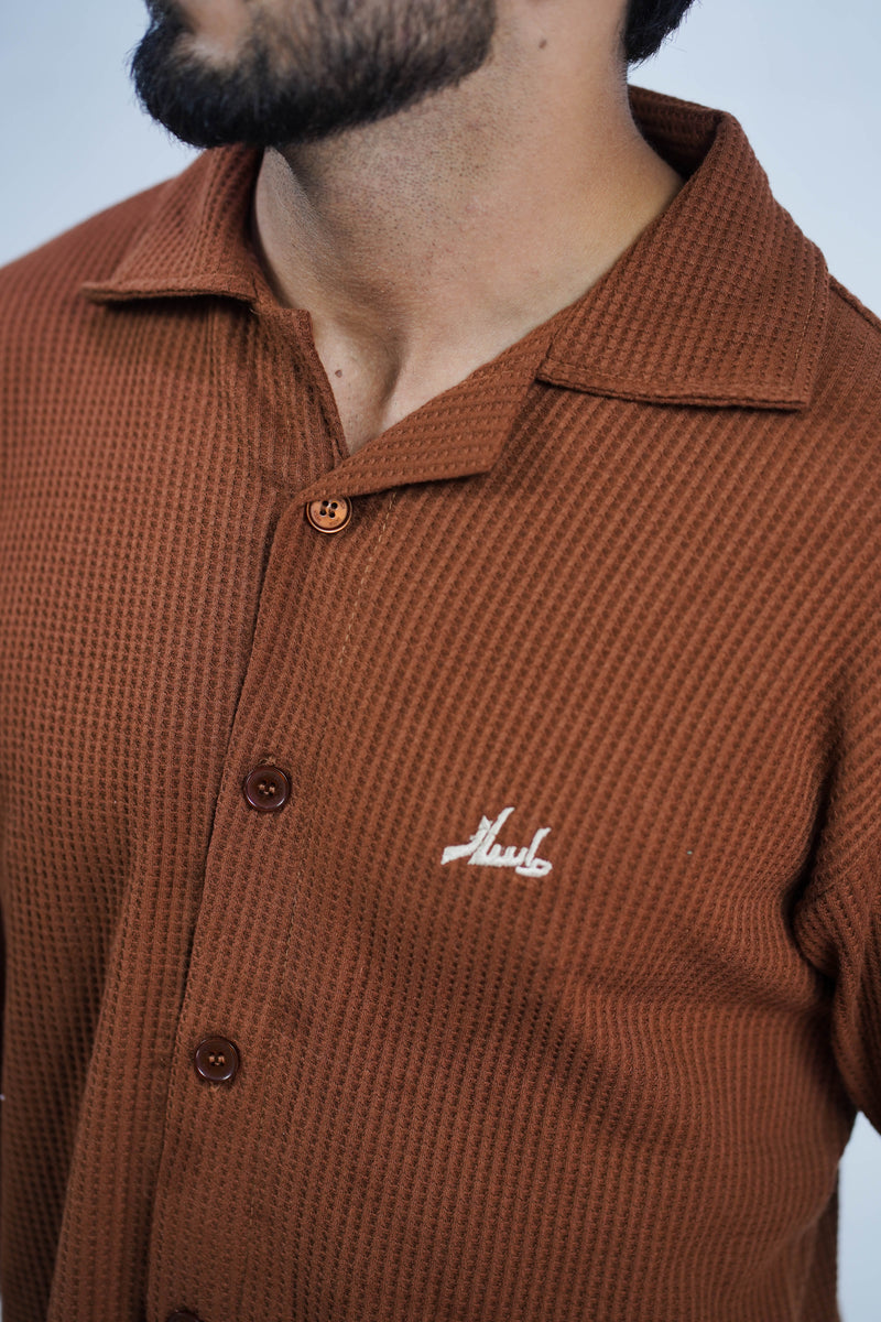 Waffle knit cuban collar shirt