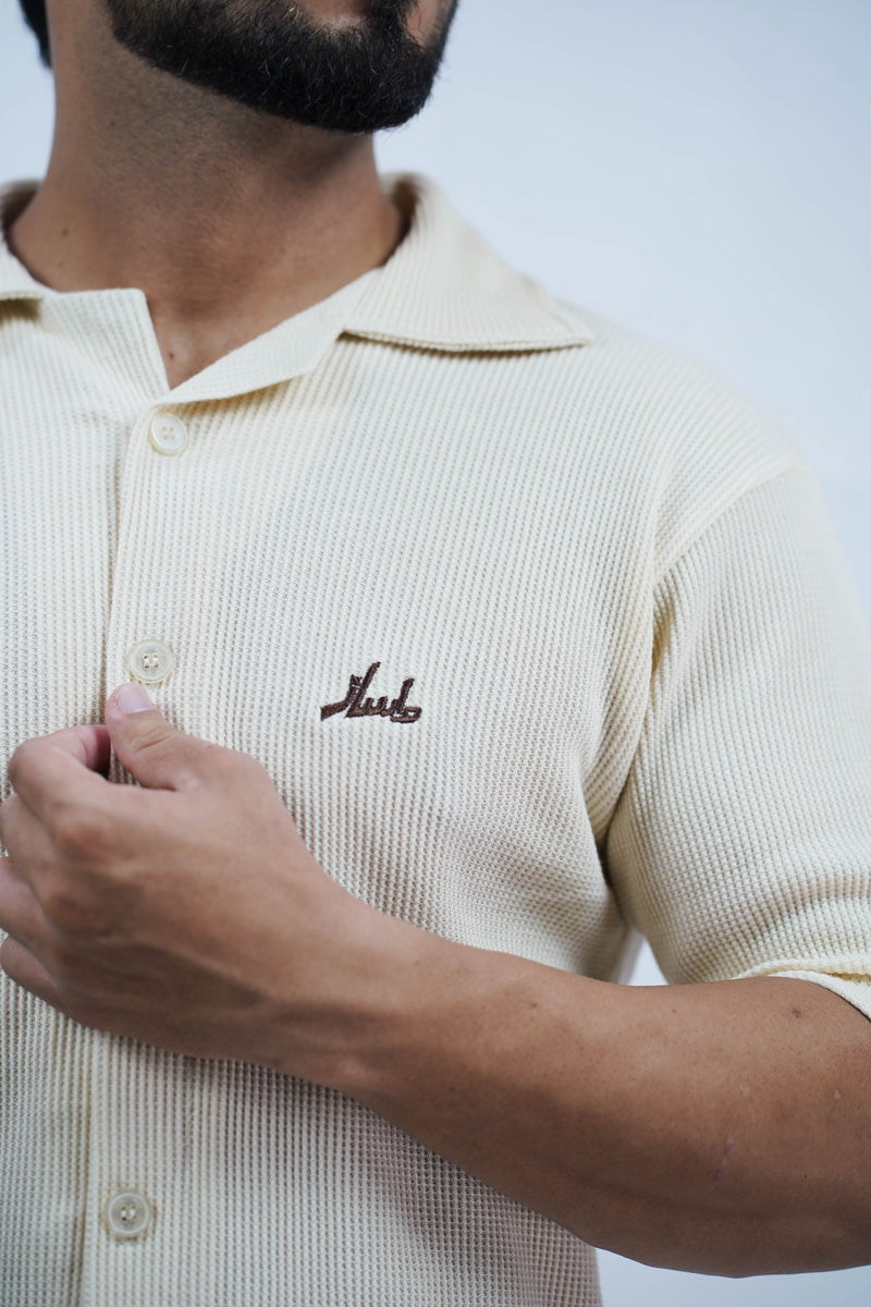 Cream cubam collar waffle knit