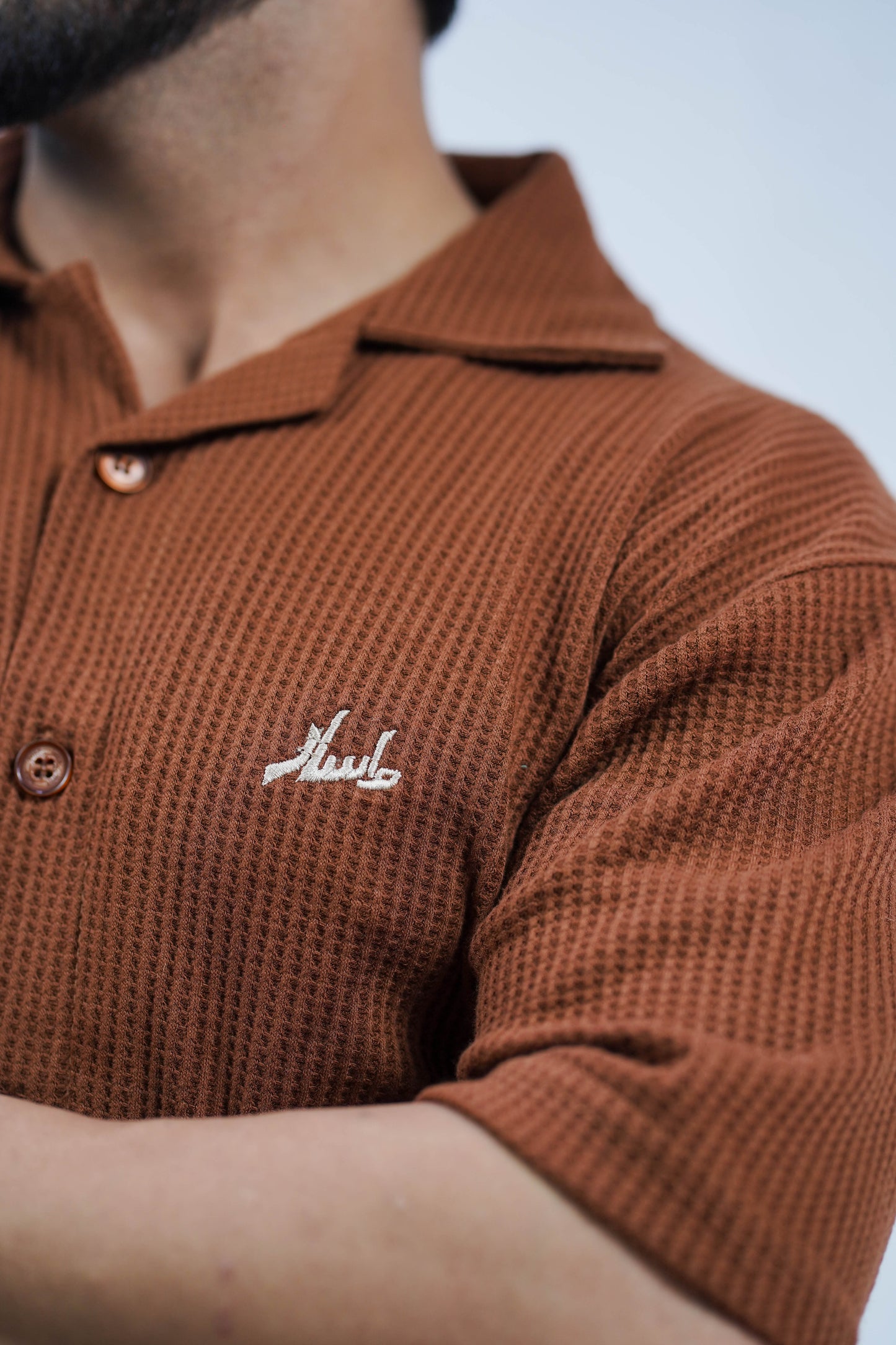 Waffle knit cuban collar shirt