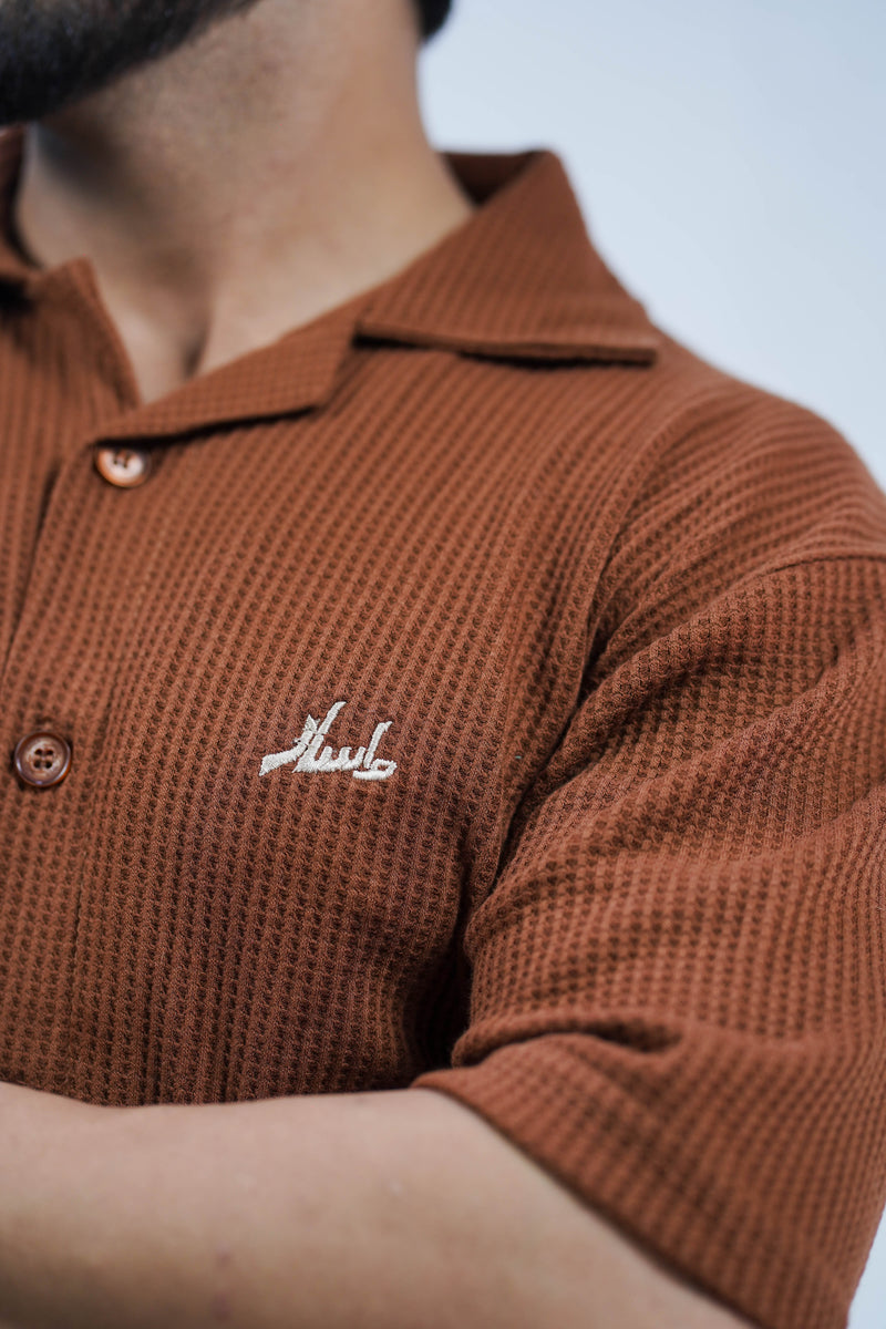 Waffle knit cuban collar shirt