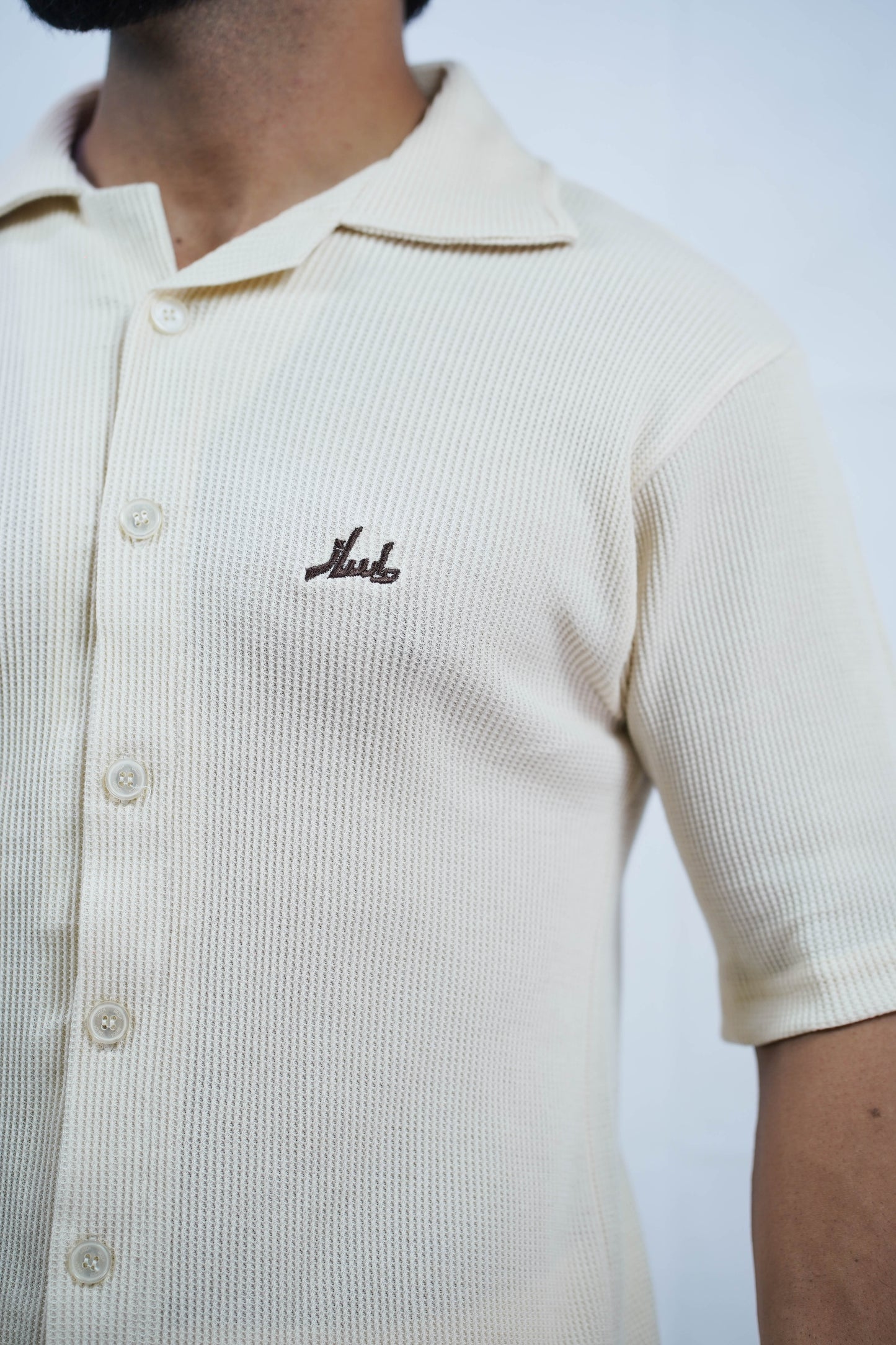 Cream cubam collar waffle knit