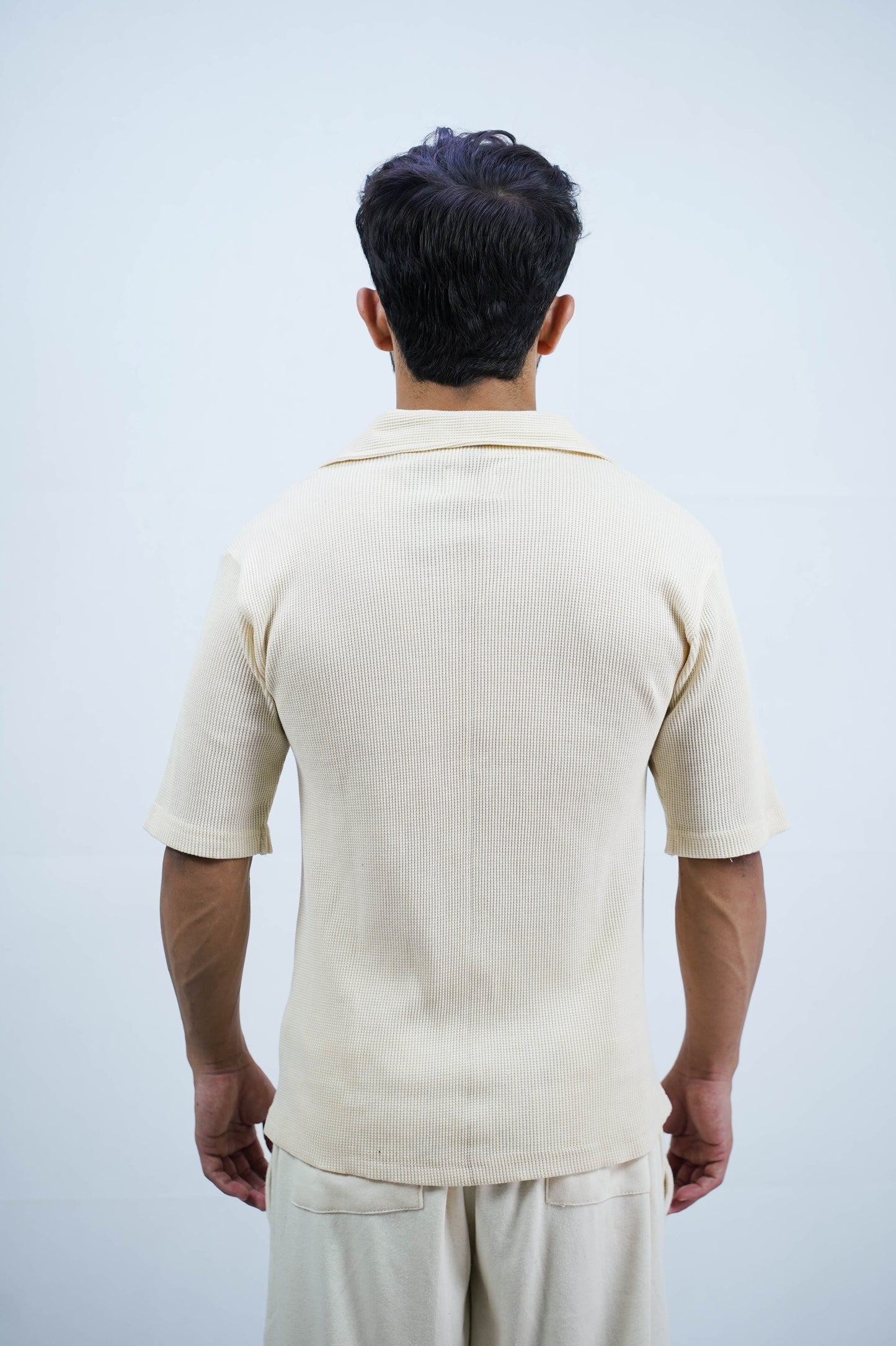 Cream cubam collar waffle knit