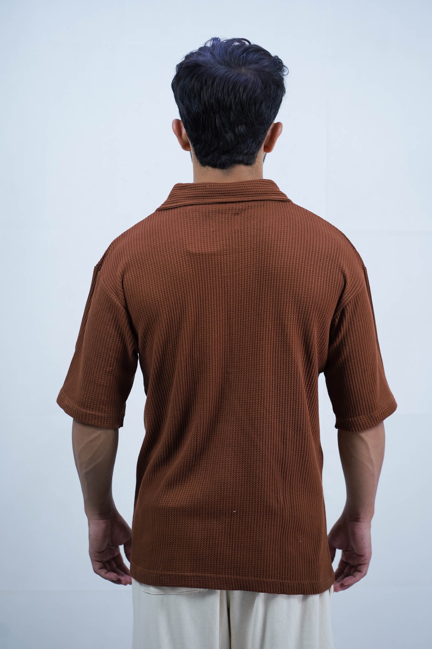 Waffle knit cuban collar shirt
