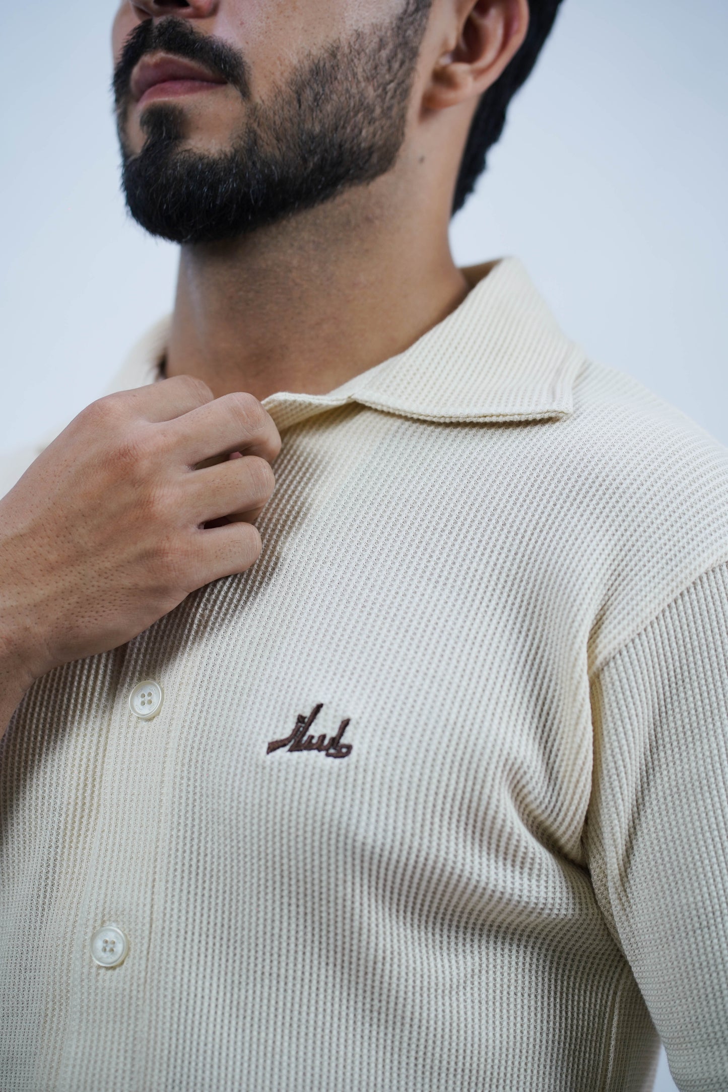 Cream cubam collar waffle knit